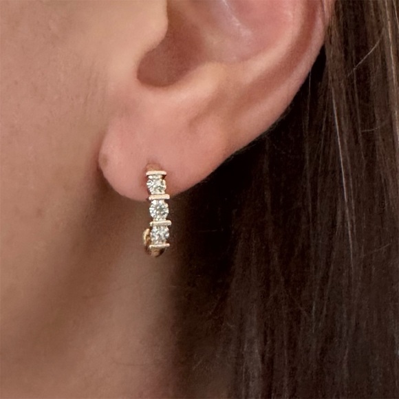 Gold over Sterling J Shaped Post Earrings with Accent Diamond - Picture 7 of 16